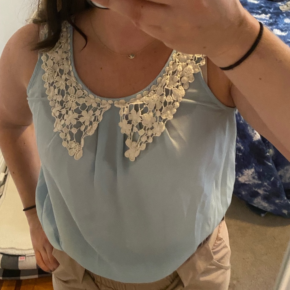 Rue21 blue top with lace collar